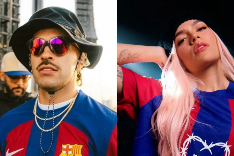 Feid luce la camisa del Barcelona con el logo de Karol G