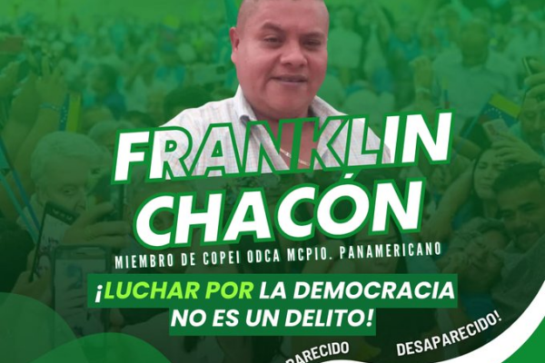 PUD denuncia desaparición de Franklin Chacón