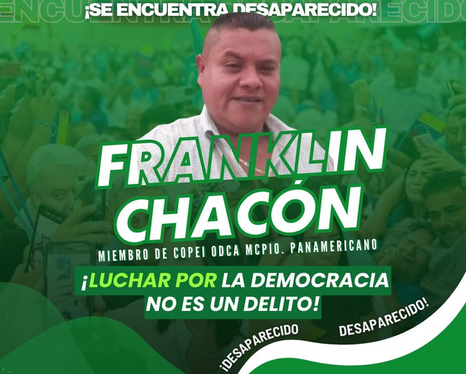 PUD denuncia desaparición de Franklin Chacón