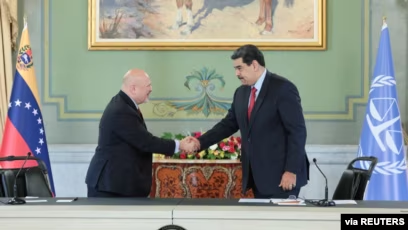 Fiscal de la CPI Karim Khan y Nicolás Maduro