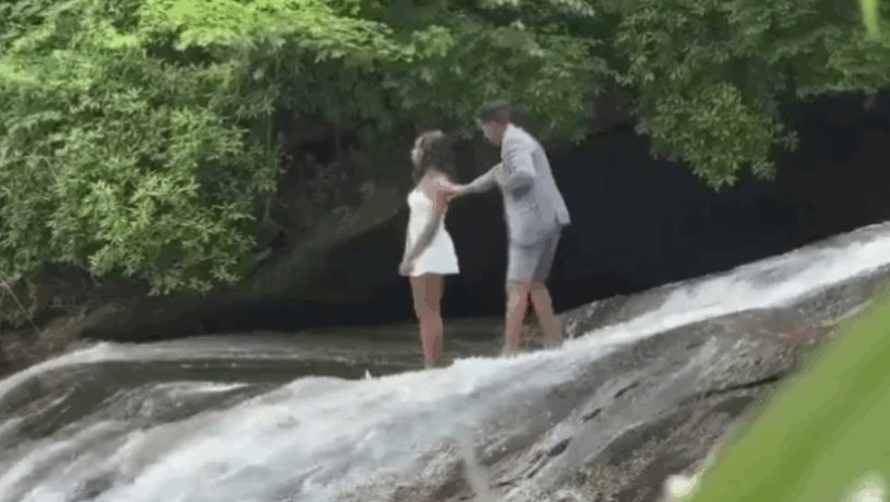 Romántica propuesta de matrimonio casi termina en tragedia en cascada de Georgia